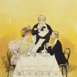 Illustration d'un couple au restaurant avec le serveur qui prend leurs commandes