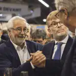 Le maire de Dijon, François Rebsamen, et le ministre de l’Agriculture, Marc Fesneau, sur le stand du Conseil Départemental, présidé par François Sauvadet lors de la Foire de Dijon